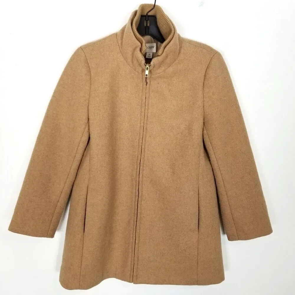 J.Crew Factory Women Village coat Sz 0 Beige Wool Blend Zip Up Preppy City - Picture 1 of 8